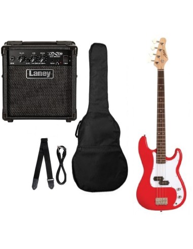 KIT basso elettrico Austin con ampli Laney ed accessori - Rosso